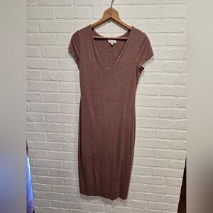 See You Monday Brown Sheath Dress V-Neck Midi Girls Sizing Would Fit Wmns Small
